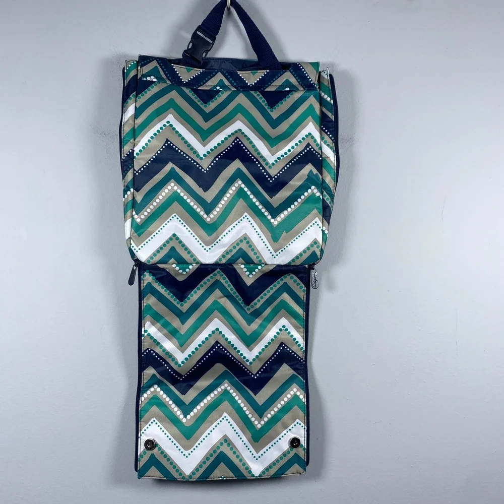 Thirty-One Hanging Jewelry Traveler Organizer Dotty Chevron Cosmetic Case Cruise